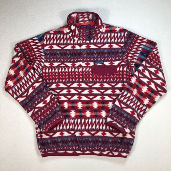 Patagonia Sweaters - Patagonia Sweater Women's S Red Synchila Aztec Fleece Pocket Logo Button 25455